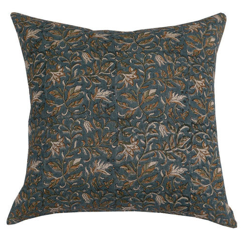 Calluna Pillow Cover in Blue // Modern Farmhouse Decor Pillow // Turquoise Blue Linen Decorative Pillow // Floral Accent Pillow