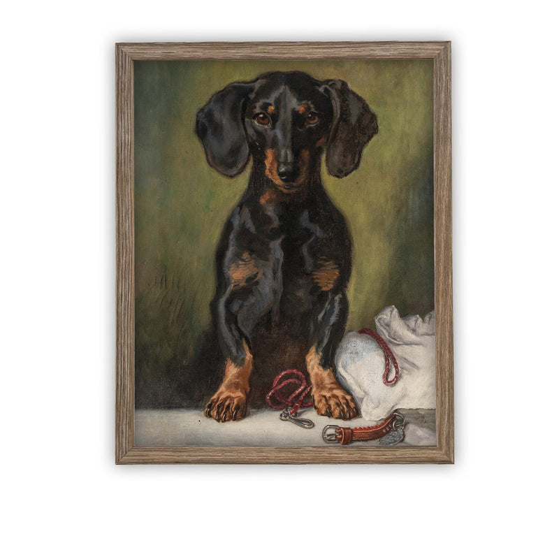 Vintage Framed Canvas Art // Framed Vintage Print // Vintage Dachshund Painting // Vintage Dog Art // Boys Room or Nursery Print //#A-161