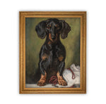 Vintage Framed Canvas Art // Framed Vintage Print // Vintage Dachshund Painting // Vintage Dog Art // Boys Room or Nursery Print //#A-161