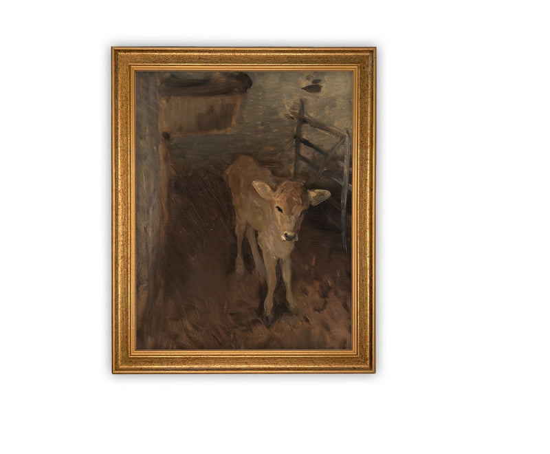 Vintage Framed Canvas Art // Framed Vintage Print // Vintage Painting // Cow Art// Farmhouse print //#A-163