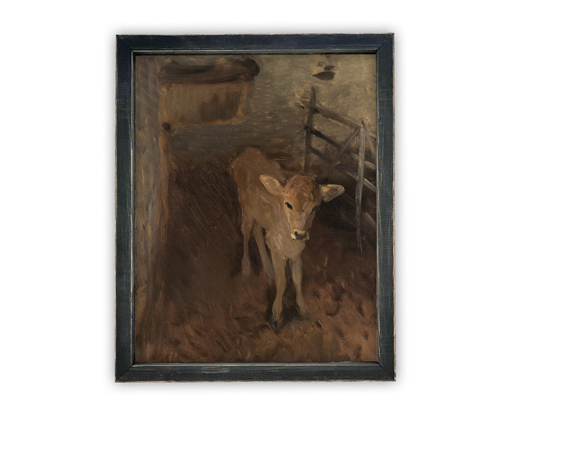 Vintage Framed Canvas Art // Framed Vintage Print // Vintage Painting // Cow Art// Farmhouse print //#A-163