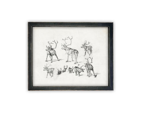 Vintage Framed Canvas Art // Framed Vintage Christmas Print // Christmas Reindeer Painting // Farmhouse print //#CH-321