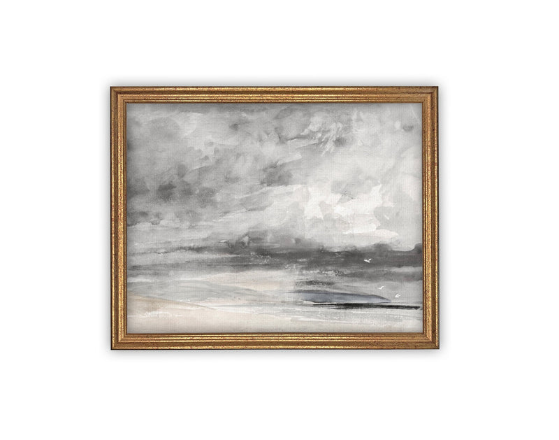 Vintage Framed Canvas Art // Framed Vintage Seascape Print // Coastal Beach Vintage Painting // Moody Farmhouse Print //#COAS-126