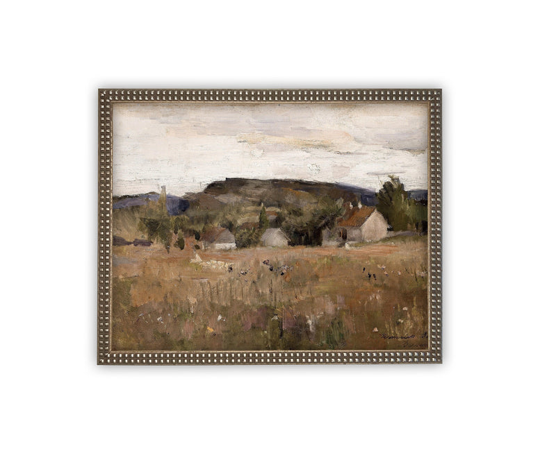 Vintage Framed Canvas Art // Framed Vintage Print // Vintage Oil Painting // Fall Winter Landscape // Farmhouse print //#LAN-229