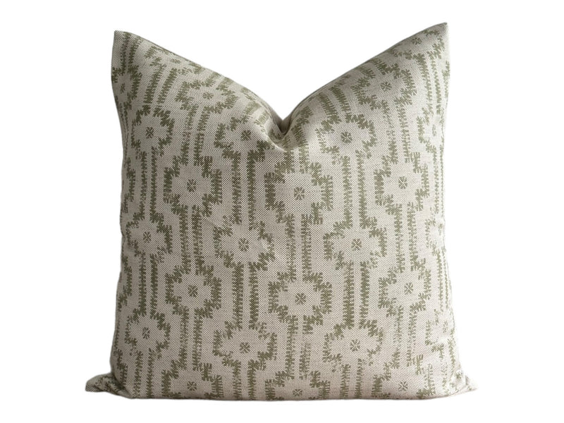 READY TO SHIP 20X20 Designer Pillows Maresca Shipibo in Willow // Green Pillow Cover // Boutique Pillow Covers // High End Pillow
