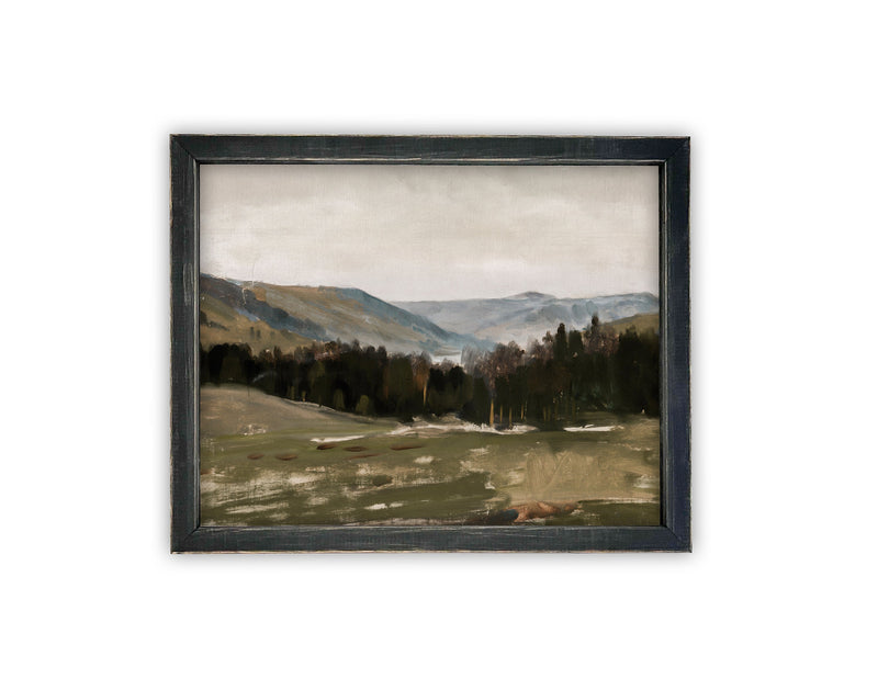 Vintage Framed Canvas Art // Framed Vintage Print // Vintage Painting // Vintage Green Landscape // Farmhouse print //#LAN-210