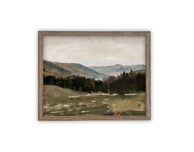 Vintage Framed Canvas Art // Framed Vintage Print // Vintage Painting // Vintage Green Landscape // Farmhouse print //#LAN-210