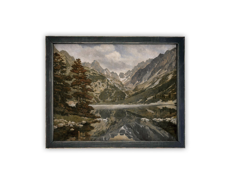 Vintage Framed Canvas Art // Framed Vintage Print // Vintage Painting // Vintage Landscape with Mountains // Farmhouse print //#LAN-215